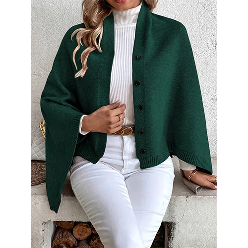 Gretar | Damen Knopf Daunen Cape Strickjacke | Warme