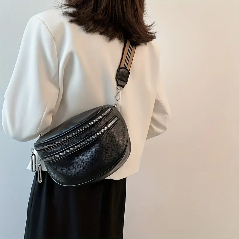 Leder-Umhängetasche mit Riemen für Frauen