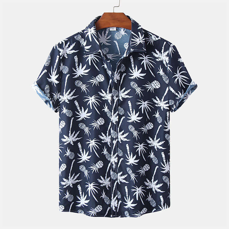 Modisches Herren Kurzarm Hemd Navy mit Druck