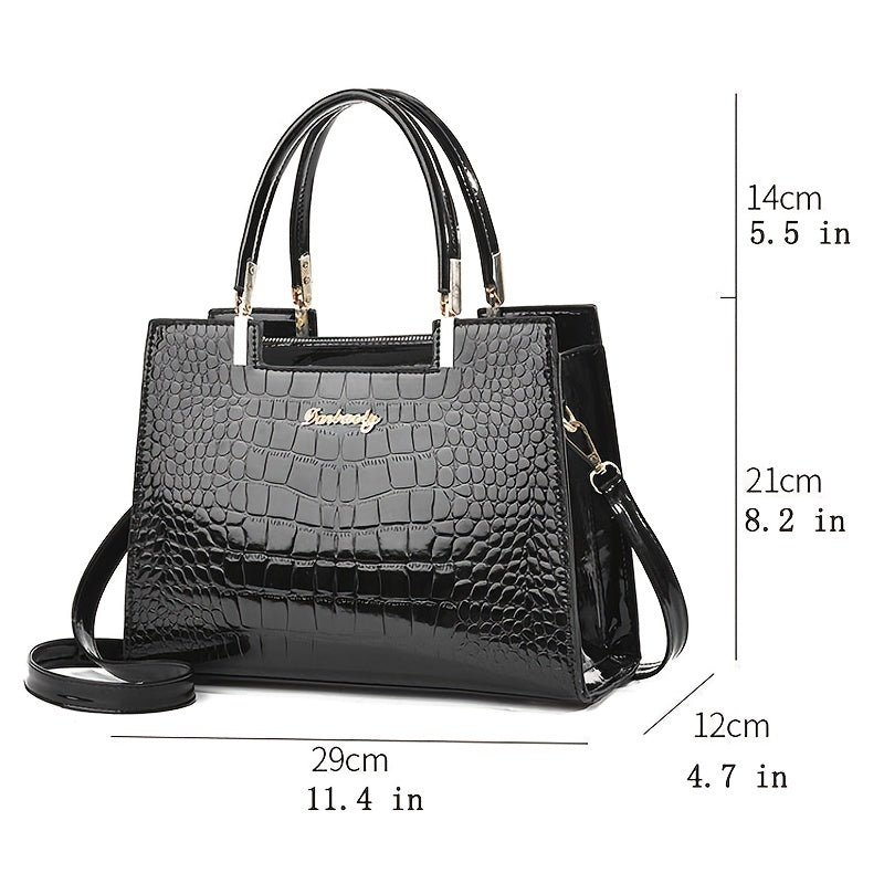 Hanna™ - Handtasche aus glänzendem Leder mit Krokodilmuster