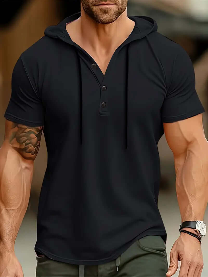 Herren Slim Fit Kapuzenhemd Kurzarm Stretch