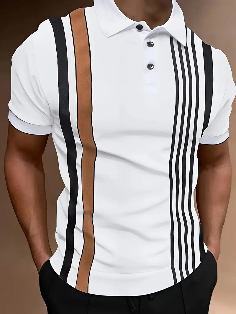 Herren Polo-Shirt mit vertikalem Retro-Streifenmuster