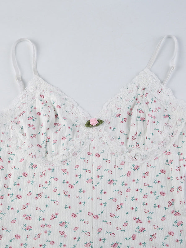 Schmaler Jumpsuit mit tiefem V-Ausschnitt und Blumenmuster