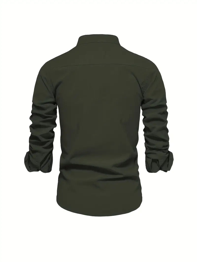 Herren Baumwollhemd Langarm Stehkragen Elegant Stickerei – Nelvion