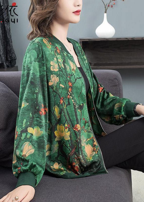 Calysta | O-Ausschnitt Print Zip Up Seidenmäntel Langarm