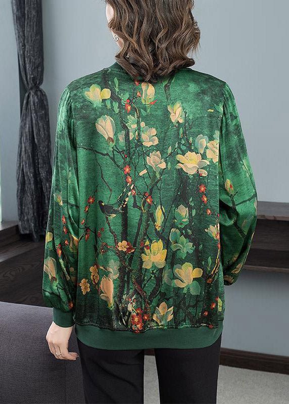 Calysta | O-Ausschnitt Print Zip Up Seidenmäntel Langarm