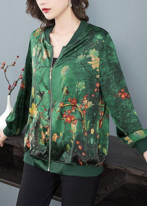 Calysta | O-Ausschnitt Print Zip Up Seidenmäntel Langarm