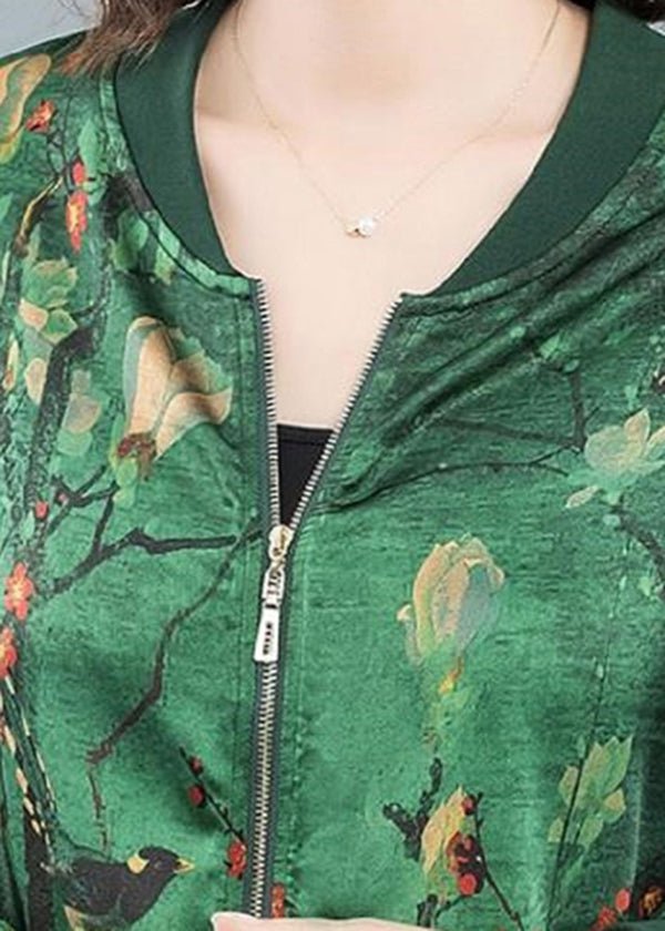 Calysta | O-Ausschnitt Print Zip Up Seidenmäntel Langarm