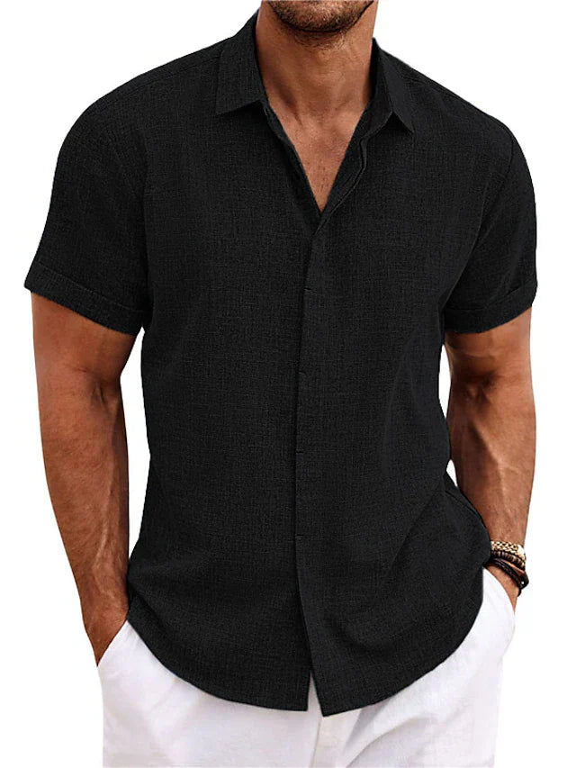 Herren Leinen Baumwoll Sommerhemd Kurzarm Elegant – Renavo