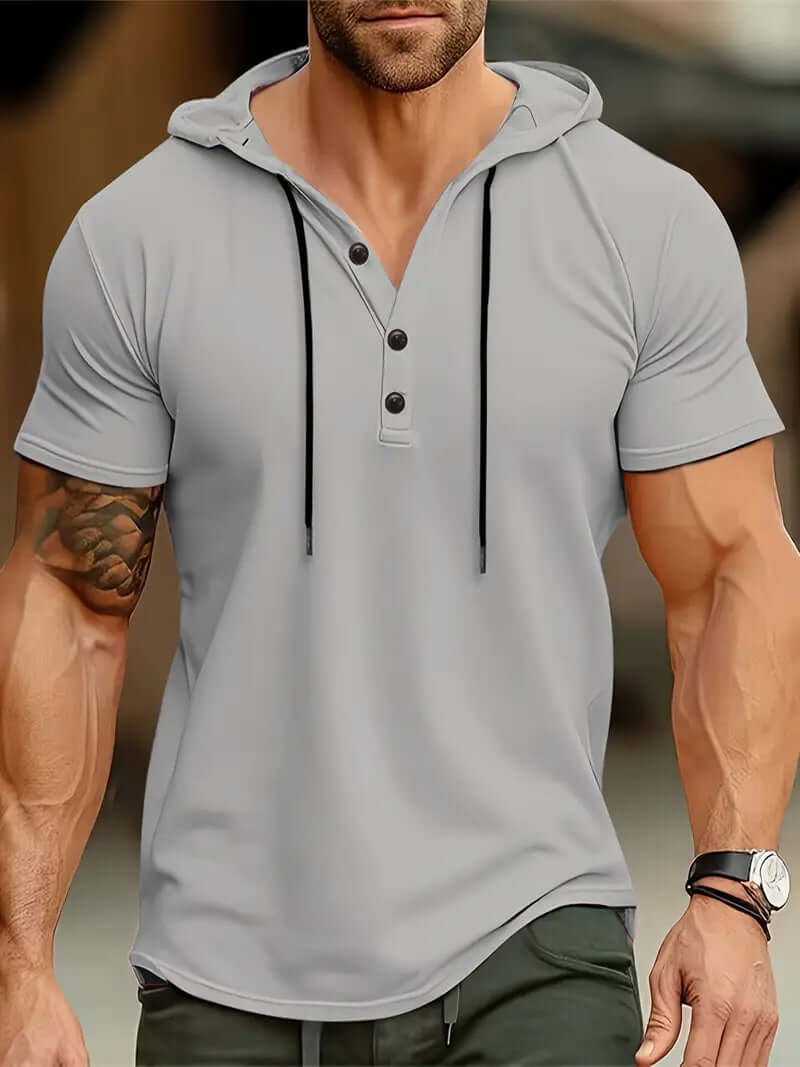 Herren Slim Fit Kapuzenhemd Kurzarm Stretch