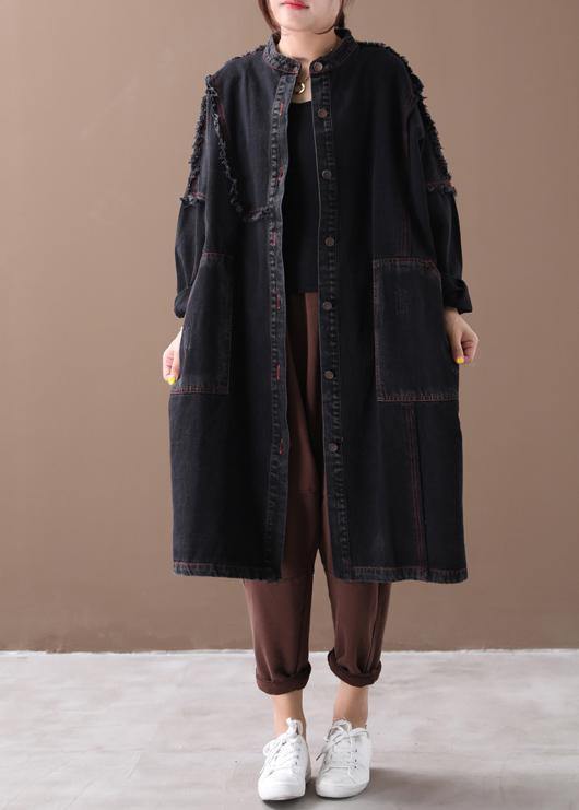 Charlize | Chic Denim Fashion Mantel für Frau Stehkragen Mäntel