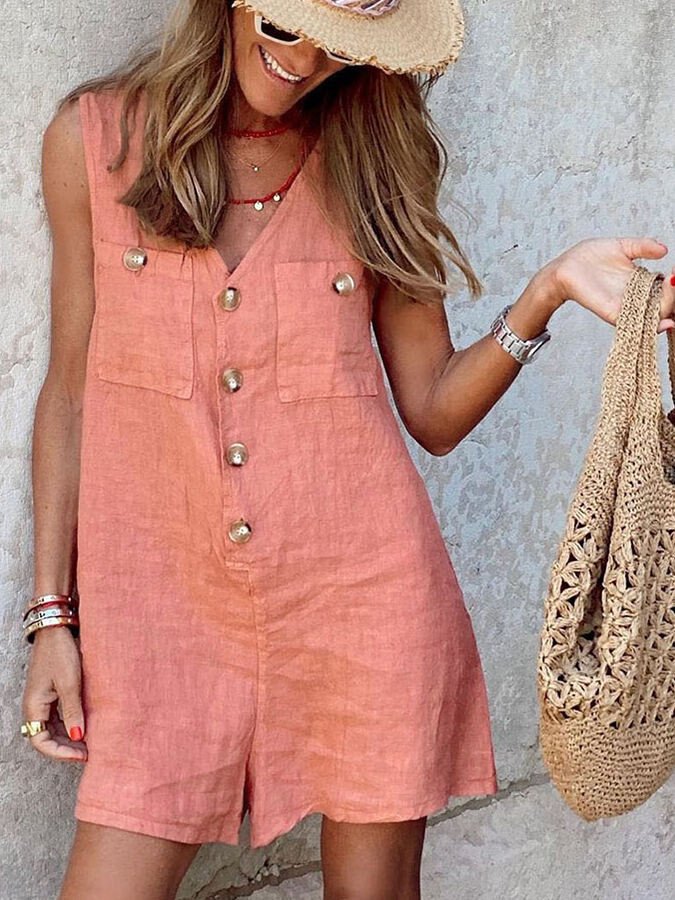 Chicer Damen-Jumpsuit mit V-Ausschnitt & Knopfdetails
