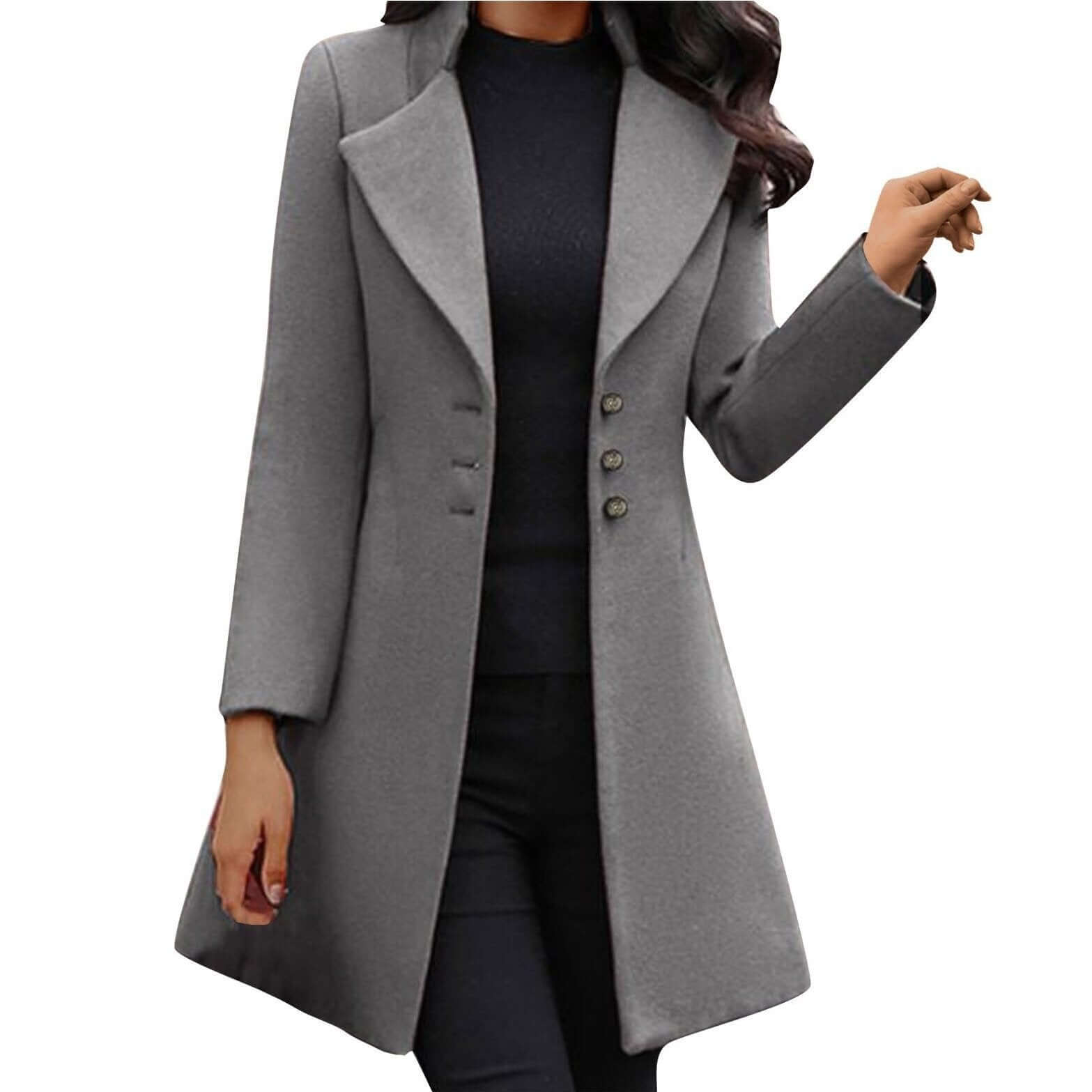 Damen Wollmantel mit Knöpfen - Elegant & Warm