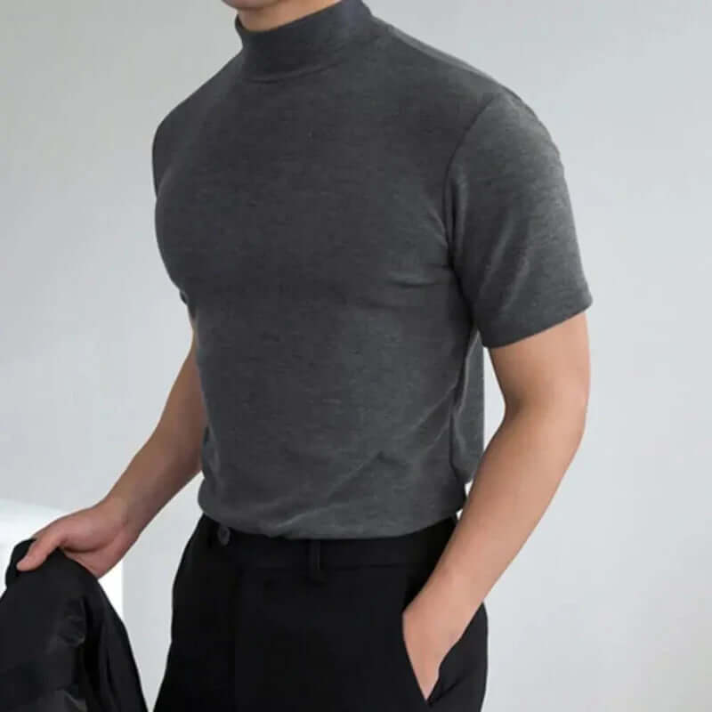 Herren Basic T-Shirt mit hohem Kragen
