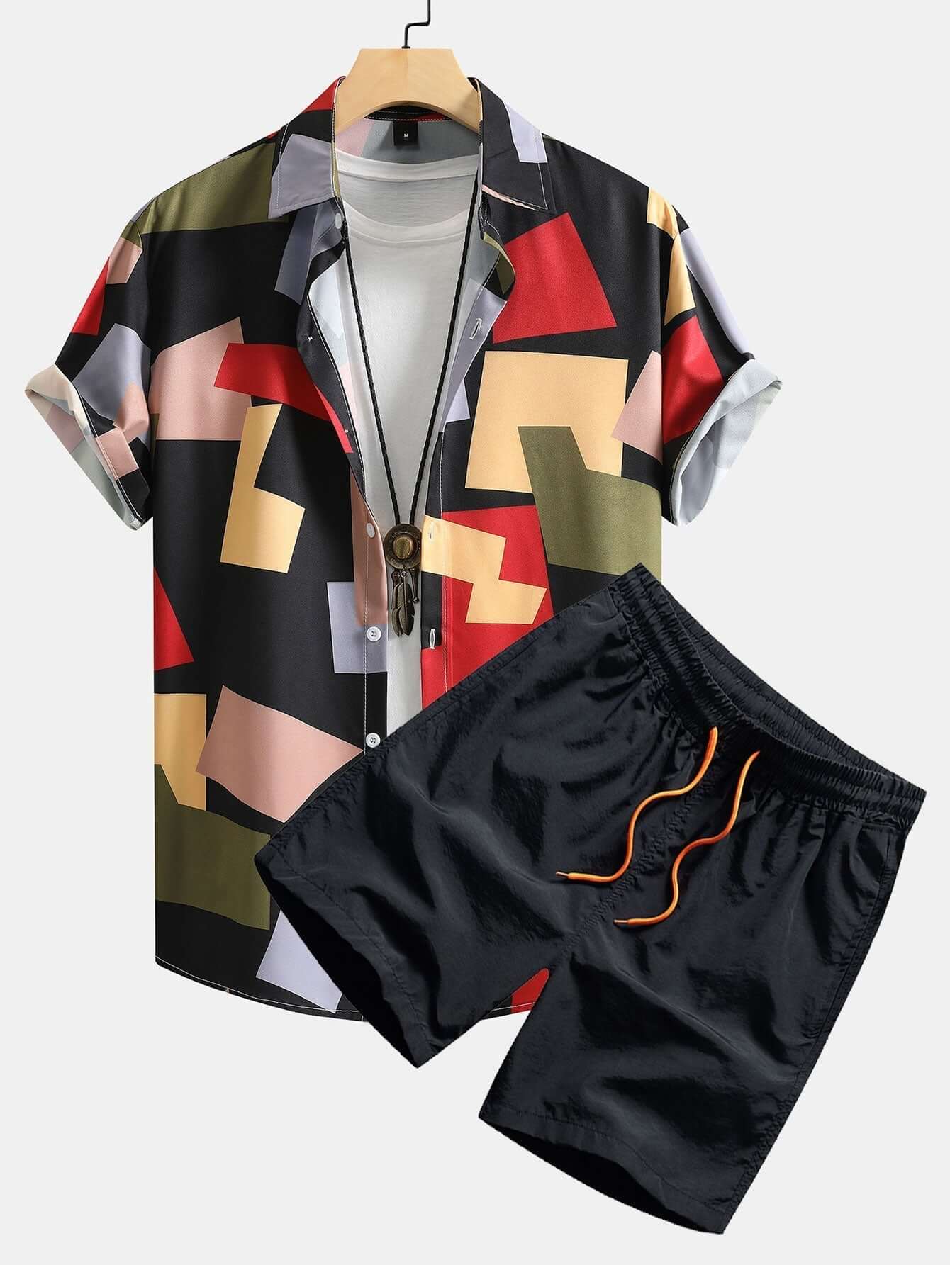 2-tlg Set - Bedrucktes Button-Down-Hemd & Badehose