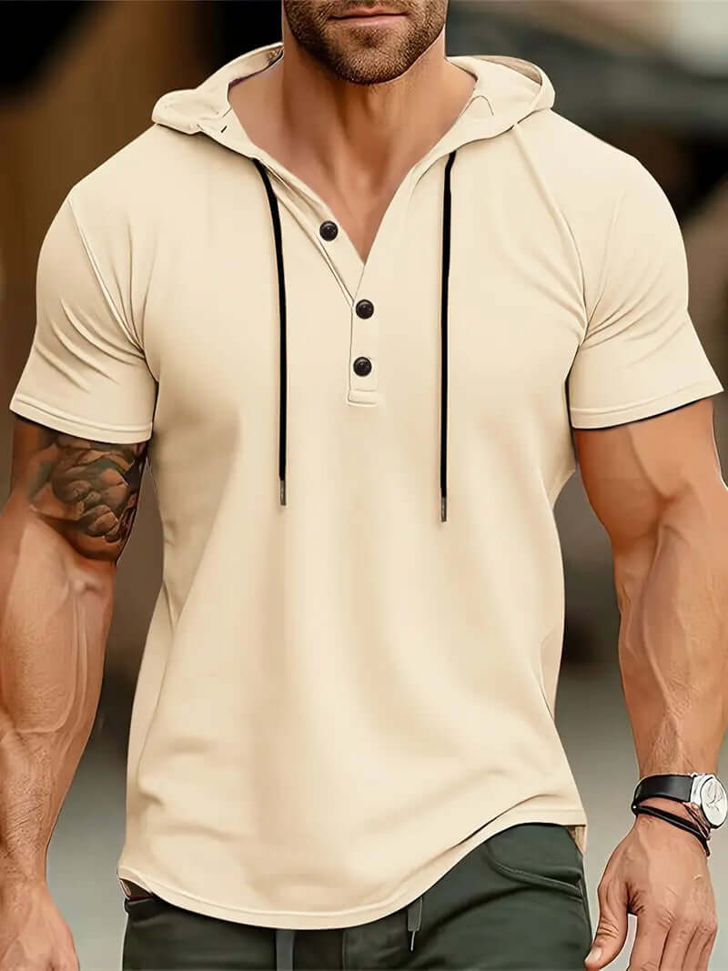 Herren Slim Fit Kapuzenhemd Kurzarm Stretch