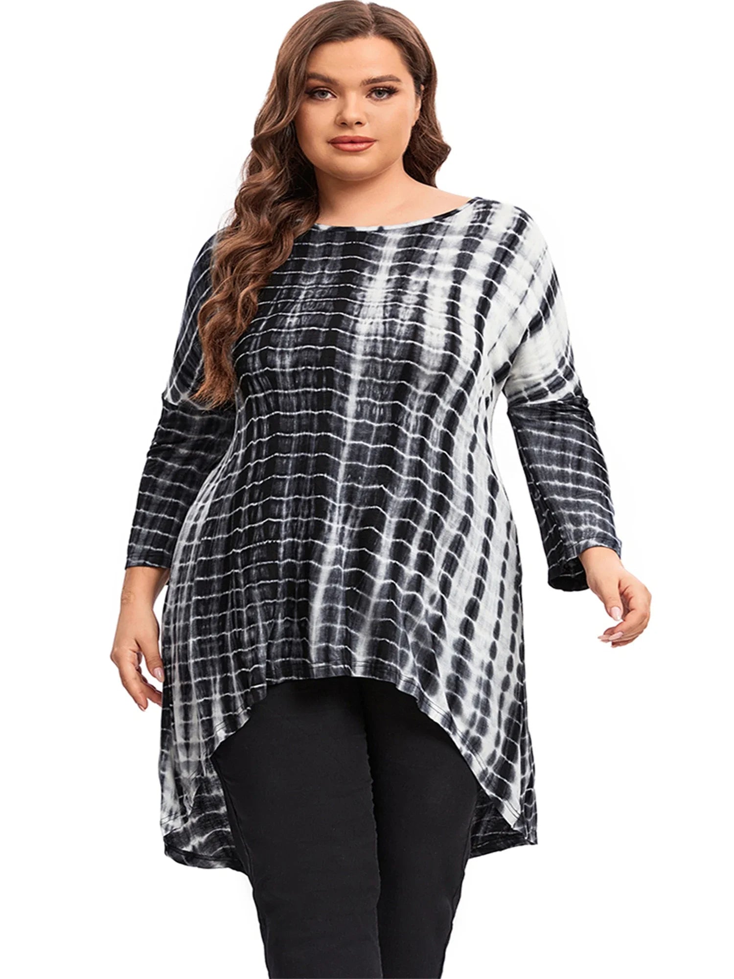 Batik-Langarmshirt mit Hi-Low-Schnitt – Selina