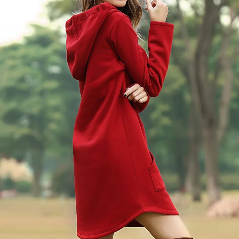 Ronja | Gemütliches langes Sweatshirt-Kleid mit Kapuze