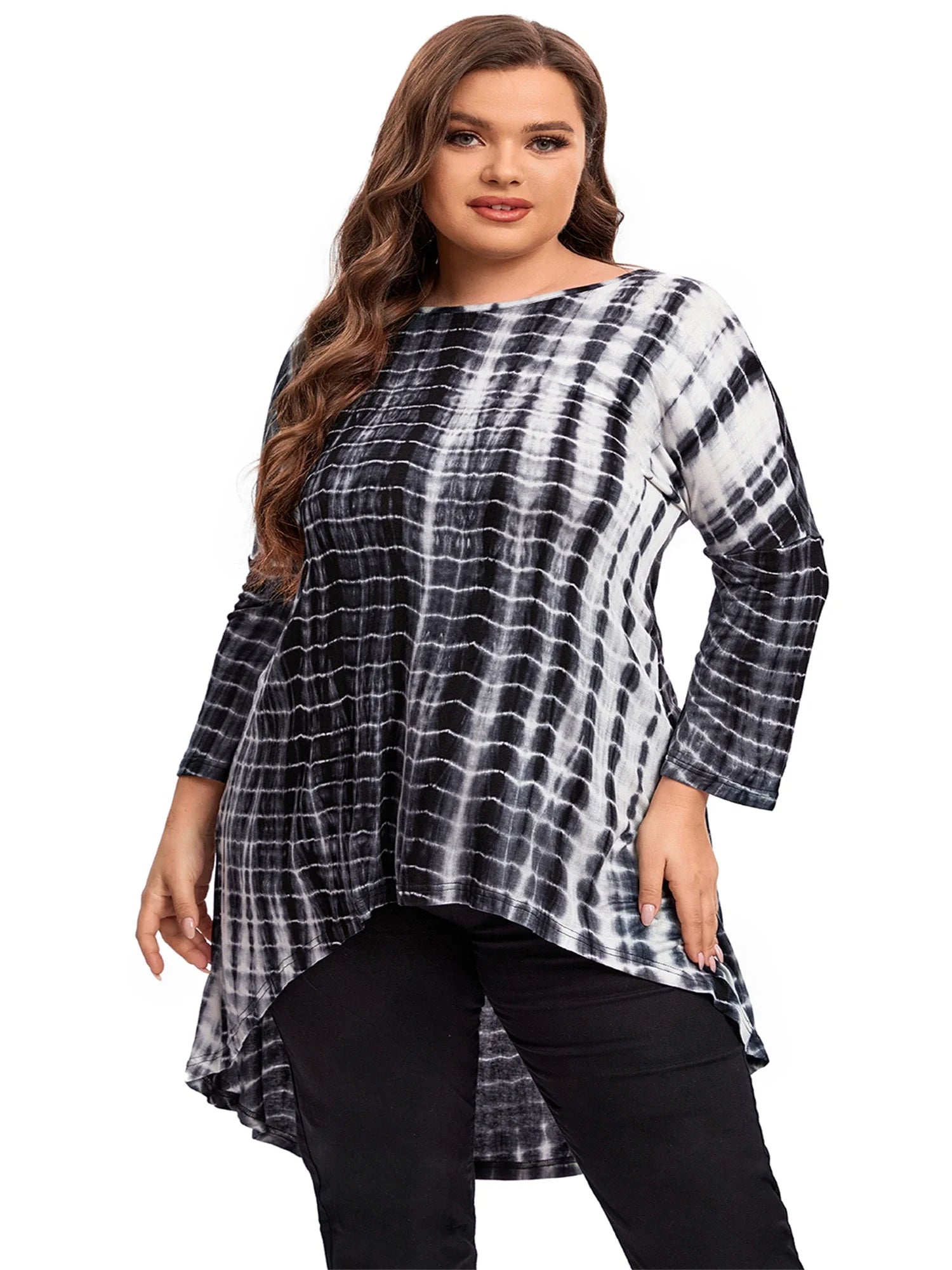 Batik-Langarmshirt mit Hi-Low-Schnitt – Selina