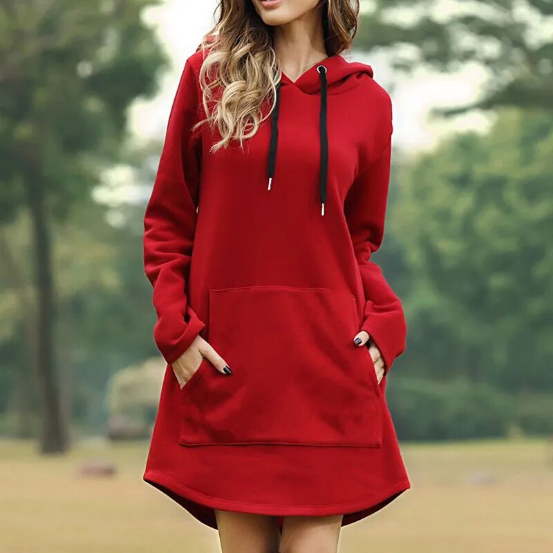 Ronja | Gemütliches langes Sweatshirt-Kleid mit Kapuze
