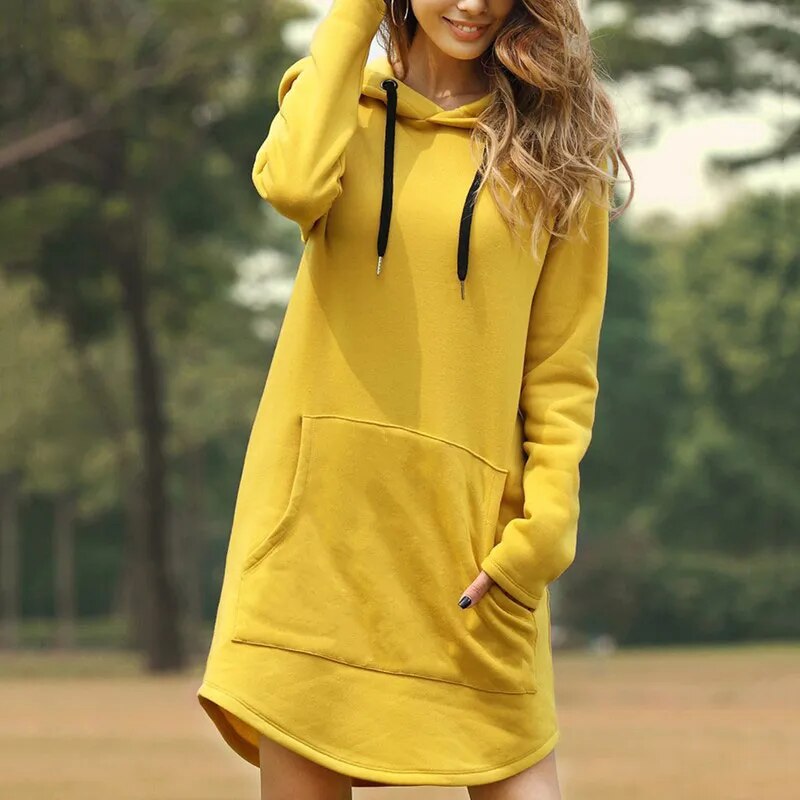Ronja | Gemütliches langes Sweatshirt-Kleid mit Kapuze