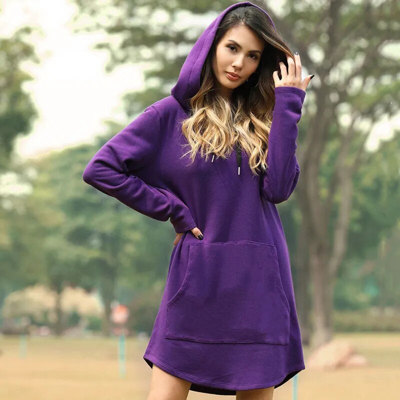Ronja | Gemütliches langes Sweatshirt-Kleid mit Kapuze