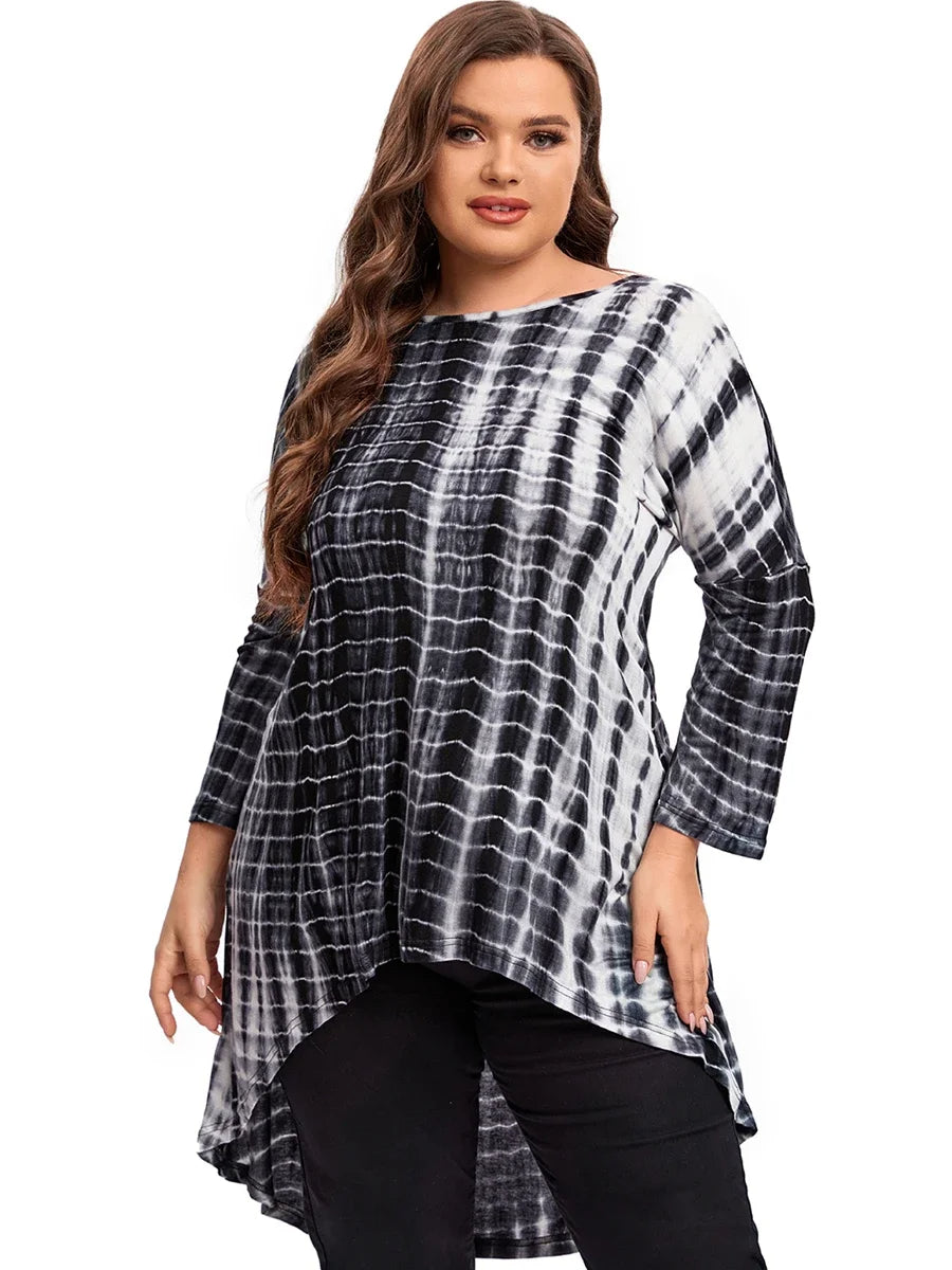 Batik-Langarmshirt mit Hi-Low-Schnitt – Selina