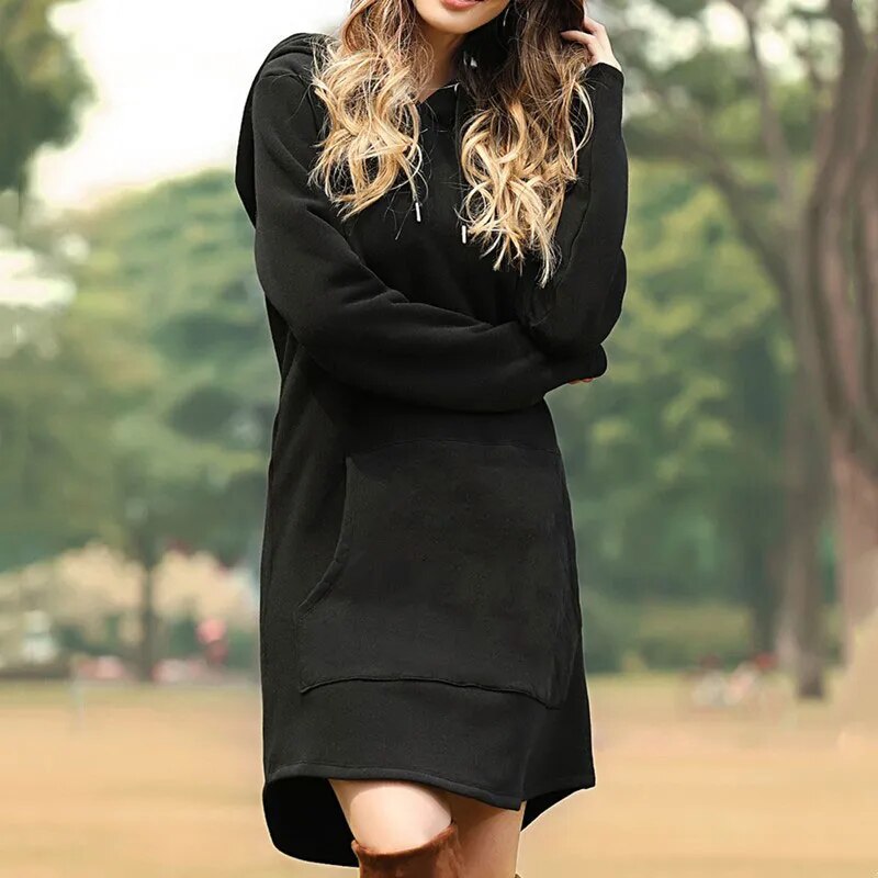 Ronja | Gemütliches langes Sweatshirt-Kleid mit Kapuze