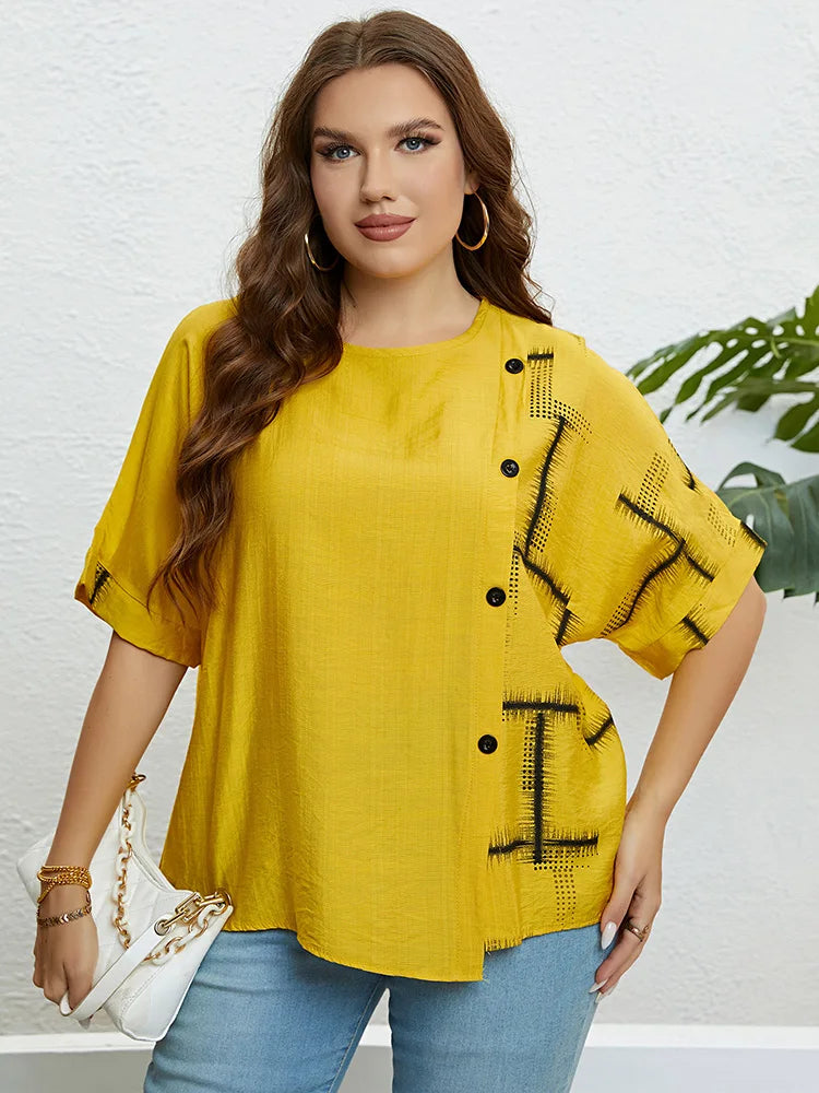 Bedrucktes Sommer-T-Shirt mit Knopfleiste – Lina