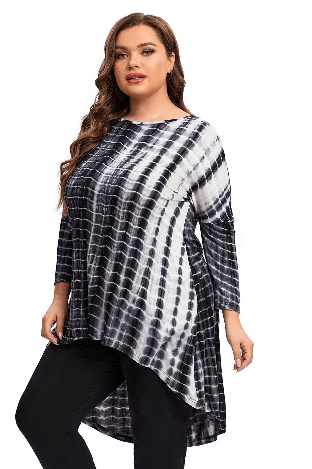 Batik-Langarmshirt mit Hi-Low-Schnitt – Selina