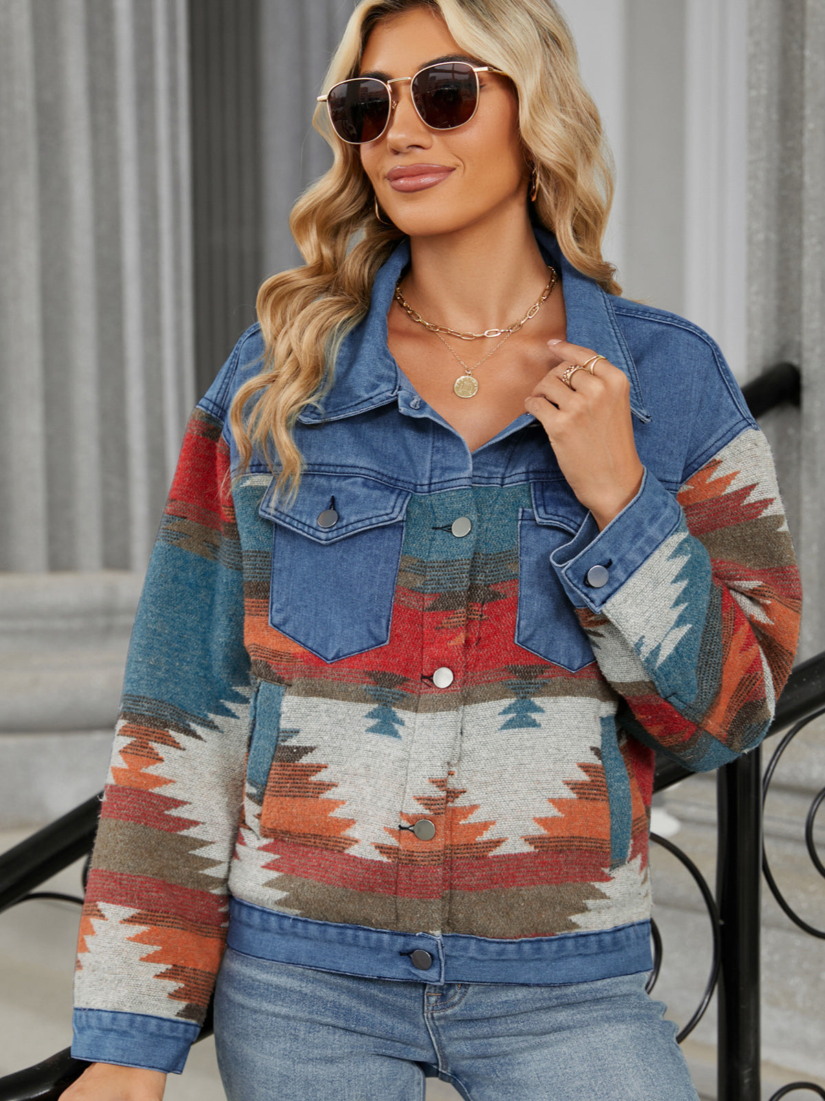 Trendy Patchwork Jeansjacke