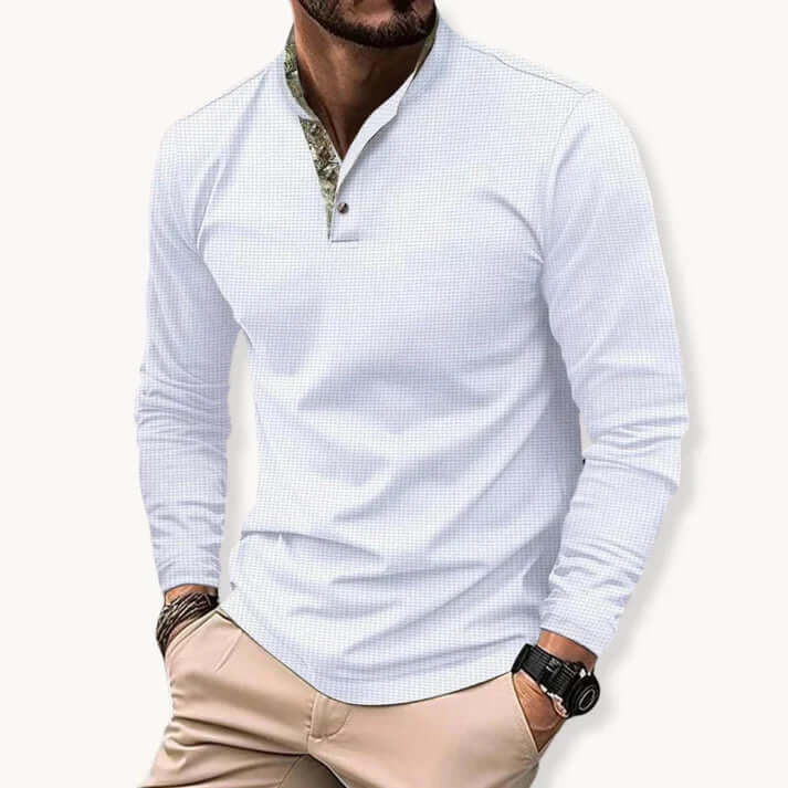 Langarm-Poloshirt Herren - Kontrastkragen