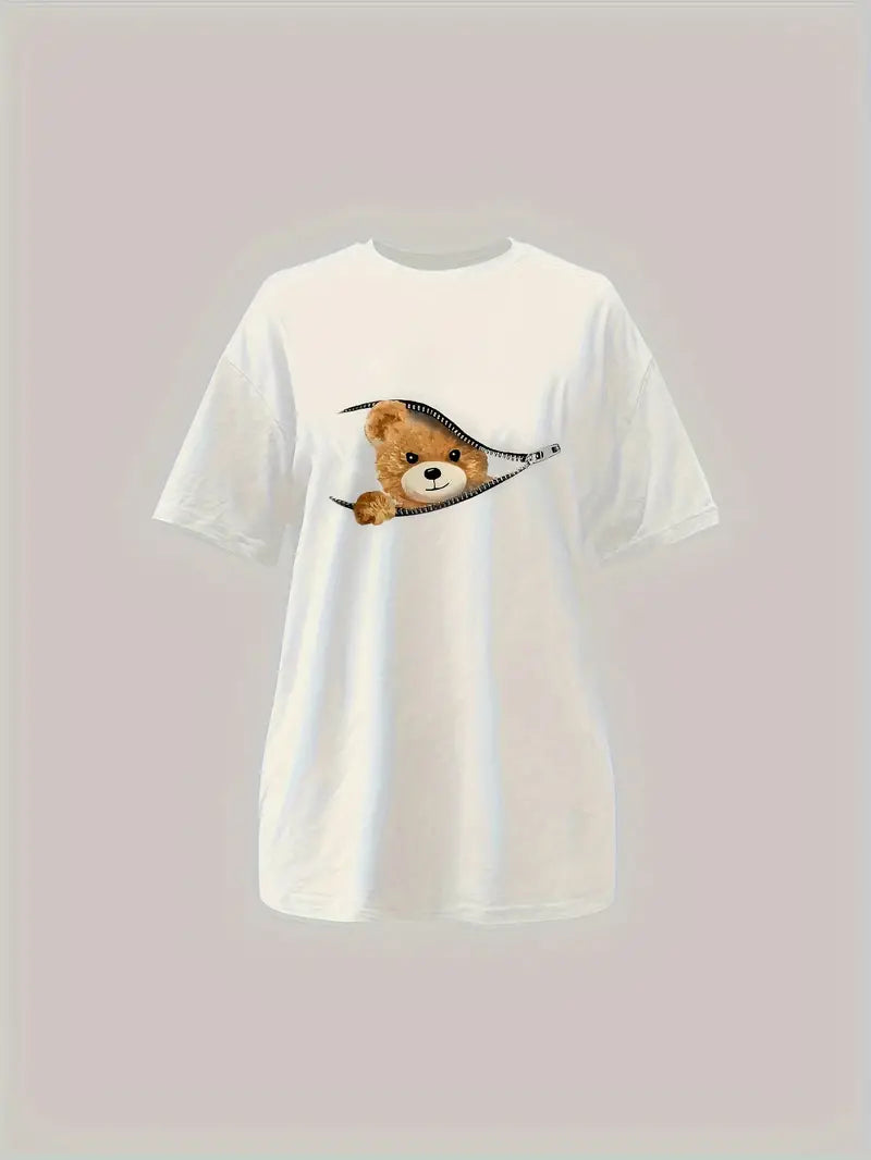 Cartoon-Bär-T-shirt für Damen