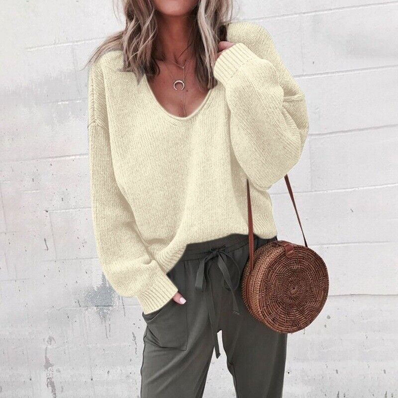 Emily | Strickwaren Lange Ärmel Reine Farbe Lose Passform Pullover für Frauen