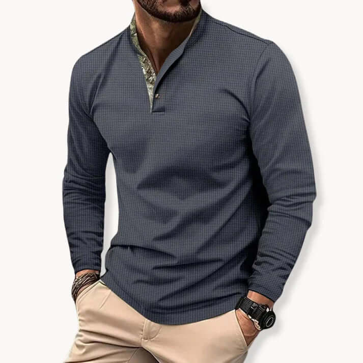 Langarm-Poloshirt Herren - Kontrastkragen