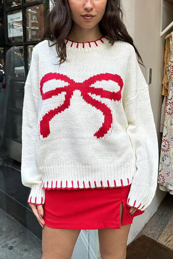 Übergroßer Pullover mit Schleifen-Print