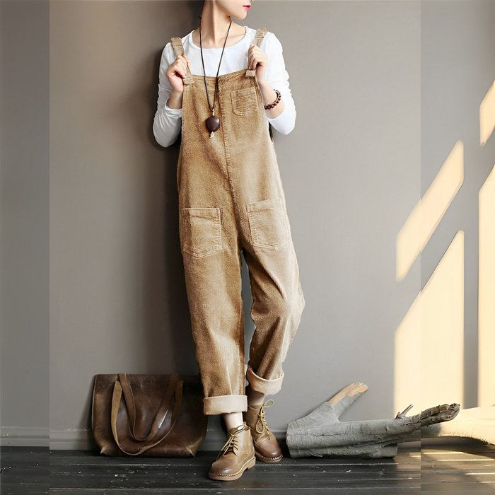 Galina | Damen Cord-Latzhose,Lässige lange Hose für Damen