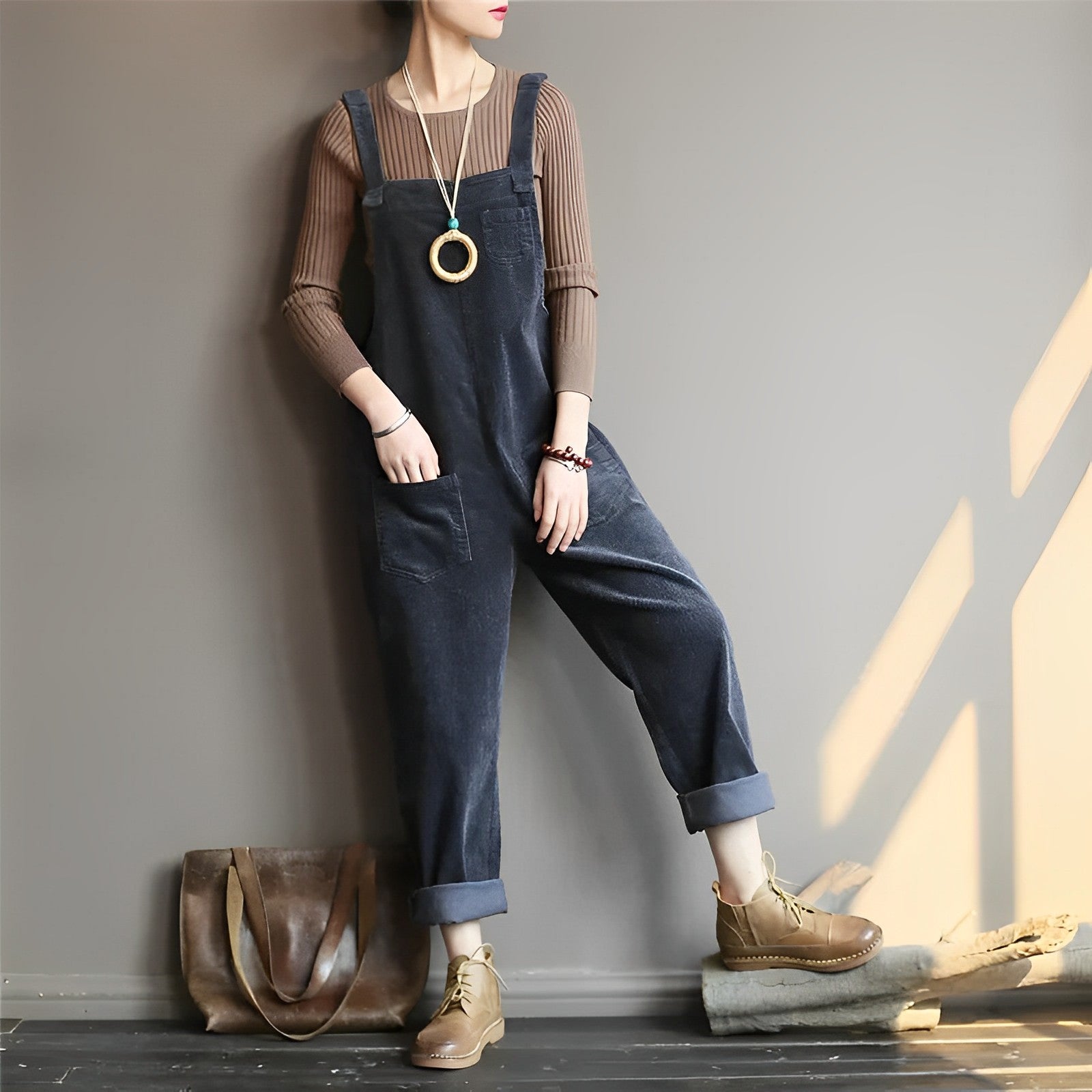Galina | Damen Cord-Latzhose,Lässige lange Hose für Damen