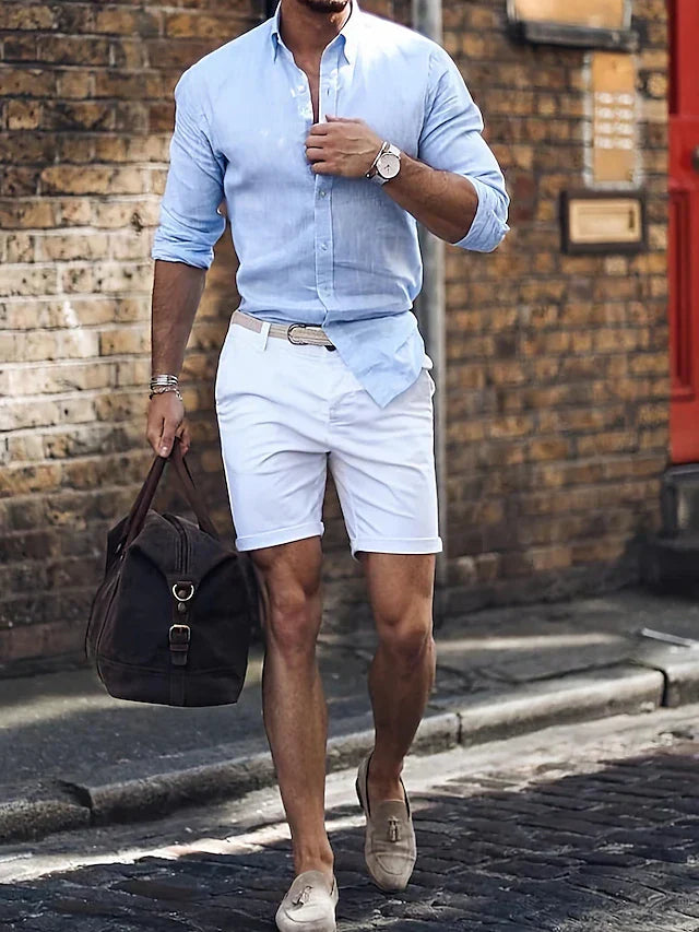 Herren Button-Up Hemd Reverskragen Sommer Baumwolle – Vensiro