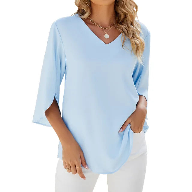 Sommerbluse Damen V-Ausschnitt Locker Leicht – Clara