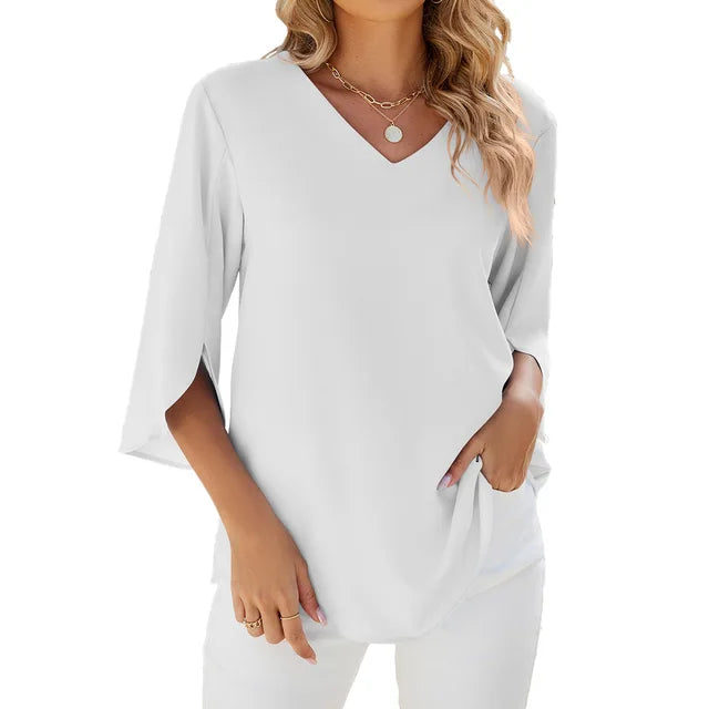 Sommerbluse Damen V-Ausschnitt Locker Leicht – Clara