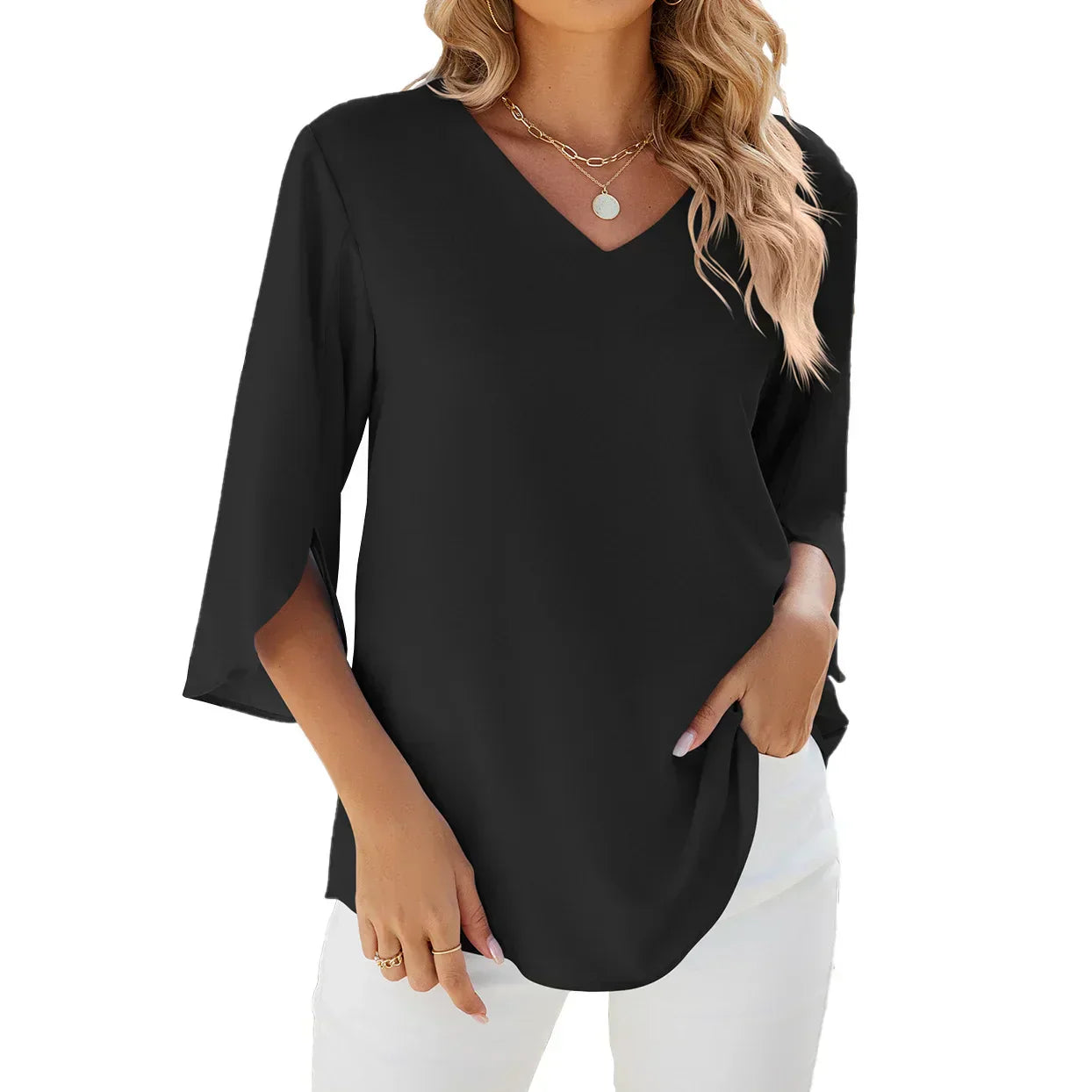 Sommerbluse Damen V-Ausschnitt Locker Leicht – Clara