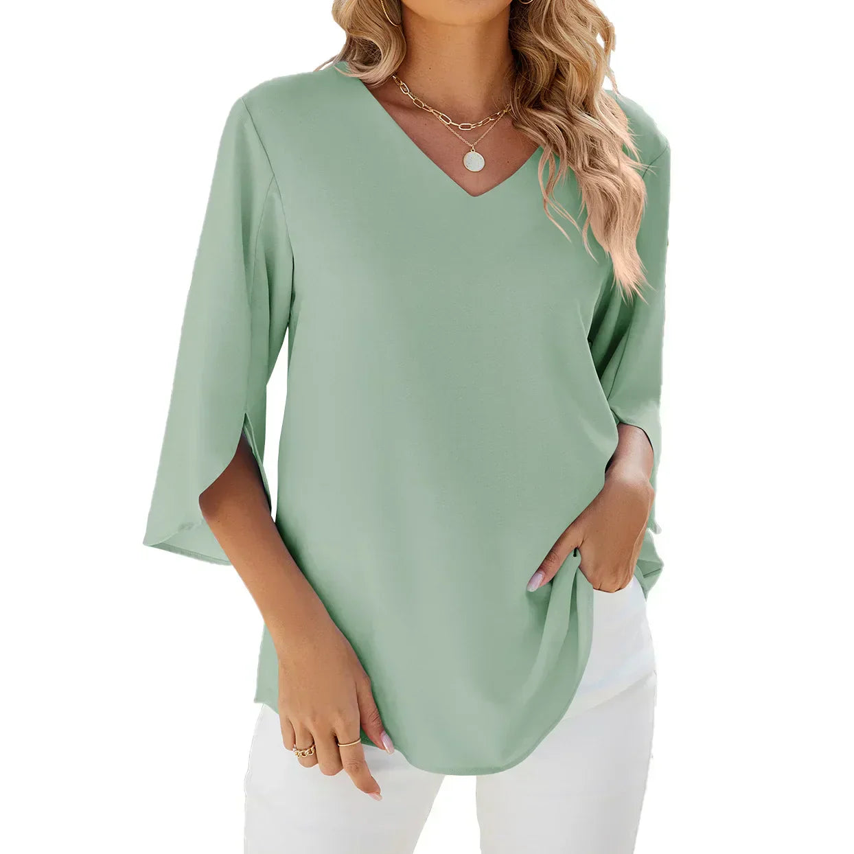 Sommerbluse Damen V-Ausschnitt Locker Leicht – Clara
