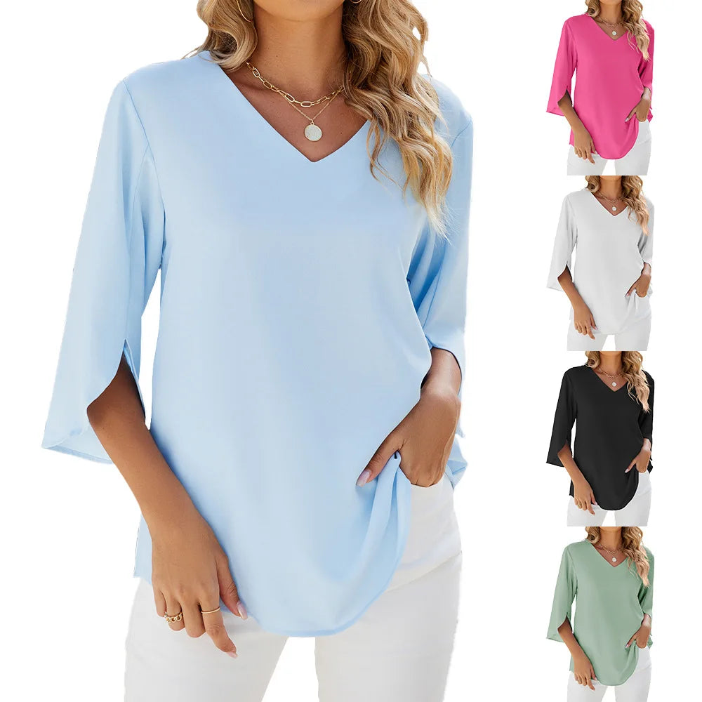 Sommerbluse Damen V-Ausschnitt Locker Leicht – Clara