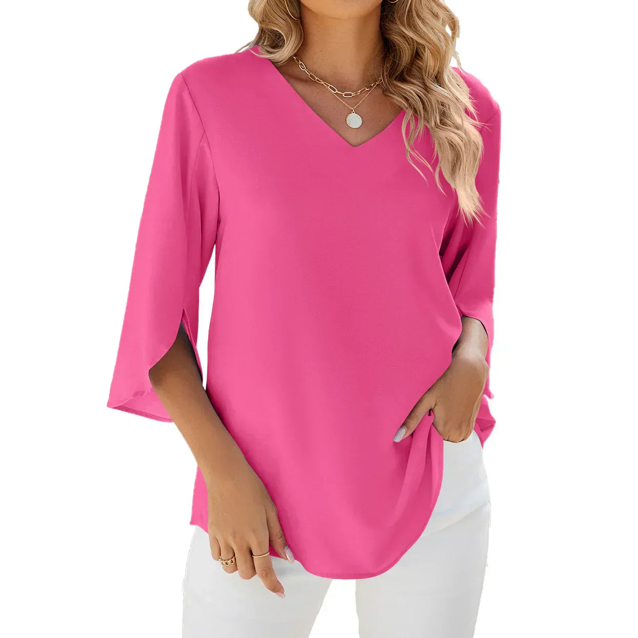 Sommerbluse Damen V-Ausschnitt Locker Leicht – Clara
