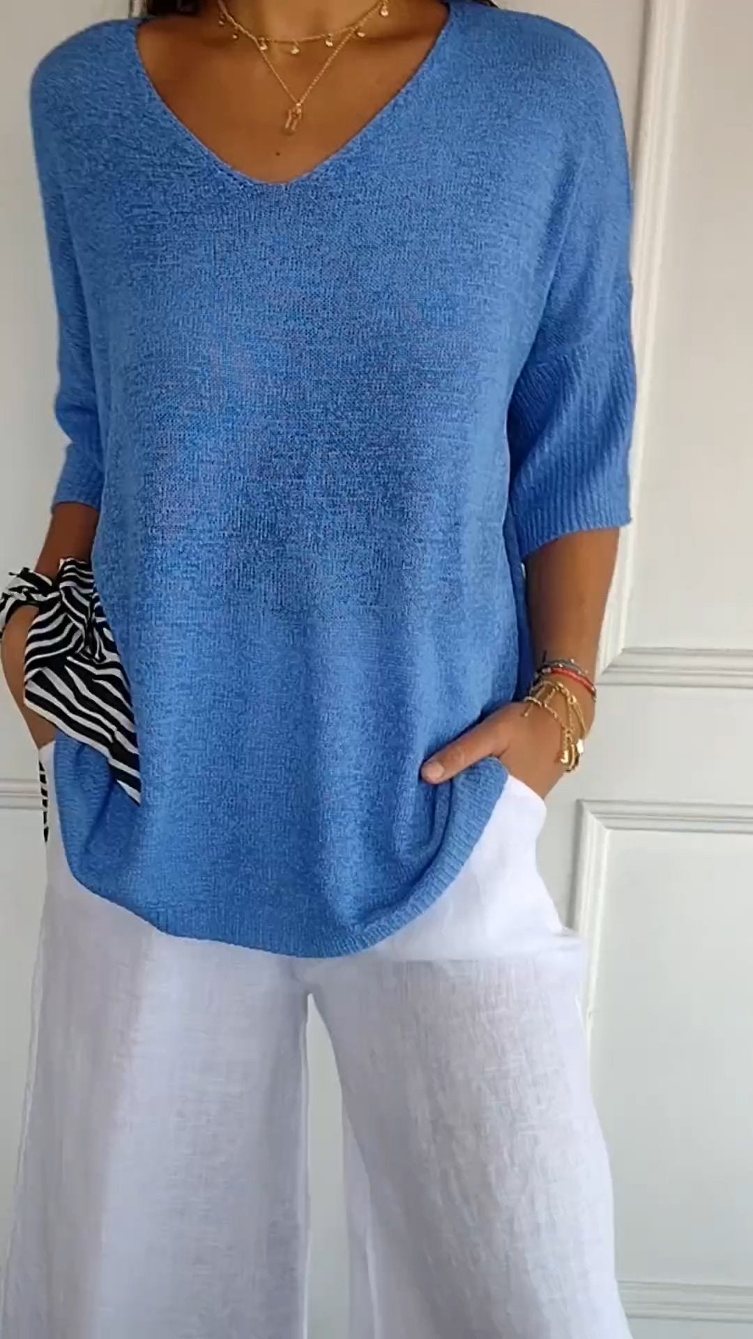 Oversized Damen V-Ausschnitt Top Sommer Elegant – Amelie
