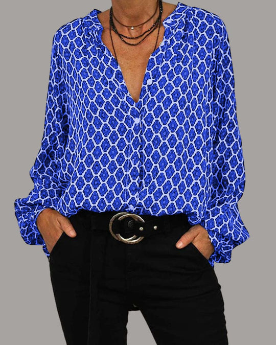 Bluse Damen V-Ausschnitt Geometrisch Elegant – Clara