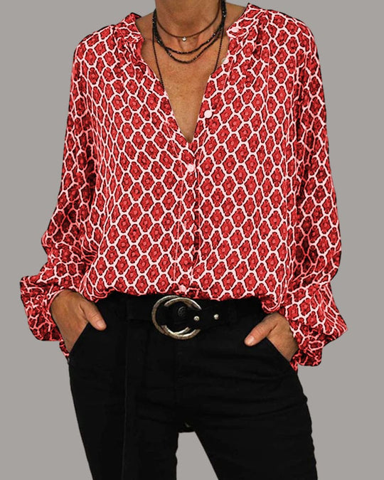 Bluse Damen V-Ausschnitt Geometrisch Elegant – Clara