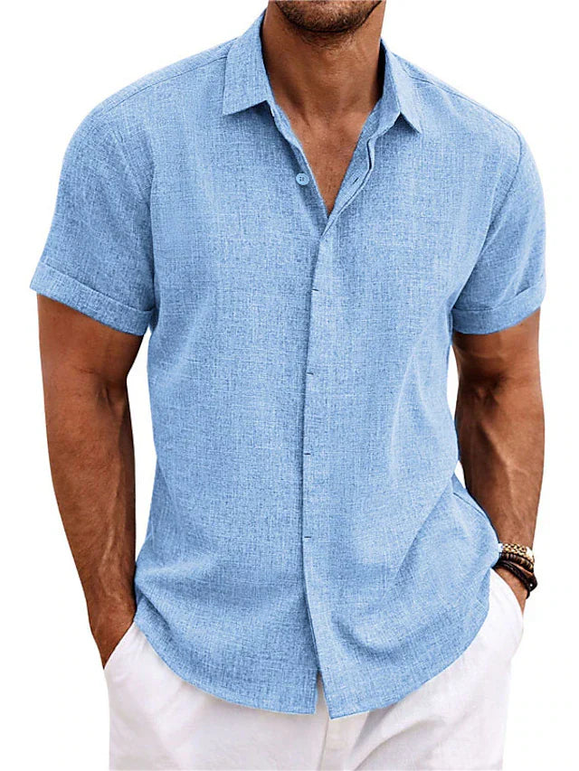Herren Leinen Baumwoll Sommerhemd Kurzarm Elegant – Renavo