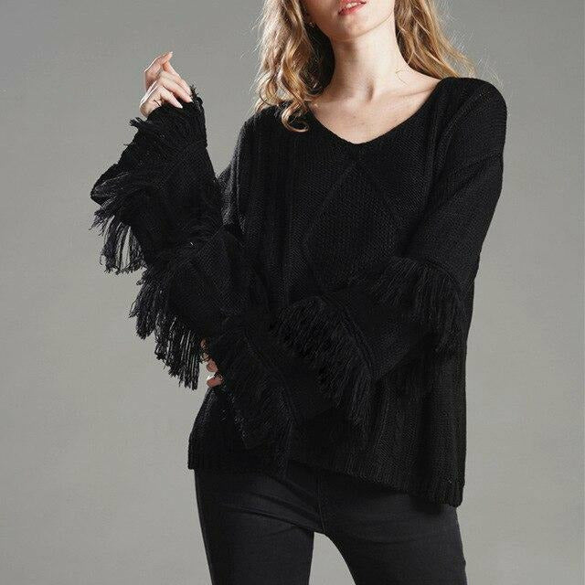 Vintage Loose Fransenpullover